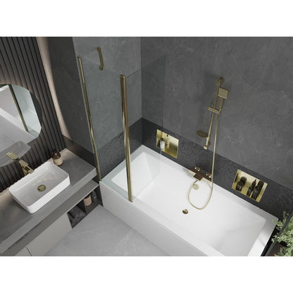 Rektangulært badekar Mexen Cube 170 x 80 cm med frontpanel og 1-fløjet brusevæg 100 cm transparent guld 1 sæt