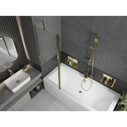 Rektangulært badekar Mexen Cube 170 x 80 cm med frontpanel og 1-fløjet brusevæg 120 cm transparent guld 1 sæt