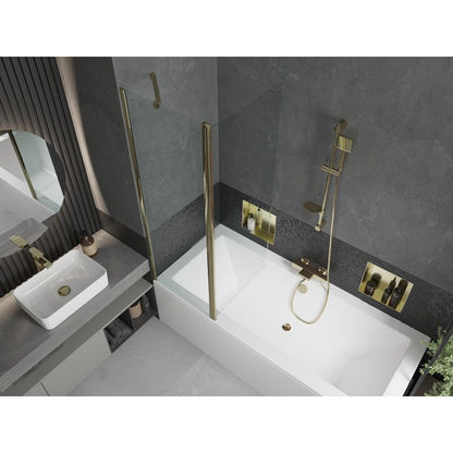 Rektangulært badekar Mexen Cube 170 x 80 cm med frontpanel og 1-fløjet brusevæg 120 cm transparent guld 1 sæt