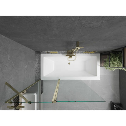 Rektangulært badekar Mexen Cube 170 x 80 cm med frontpanel og 1-fløjet brusevæg 120 cm transparent guld 1 sæt