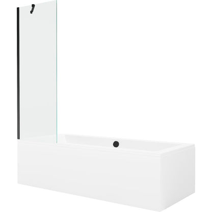 Rektangulært badekar Mexen Cube 170 x 80 cm med frontpanel og 1-fløjet brusevæg 60 cm transparent sort 1 sæt
