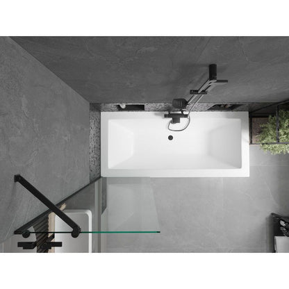 Rektangulært badekar Mexen Cube 170 x 80 cm med frontpanel og 1-fløjet brusevæg 60 cm transparent sort 1 sæt