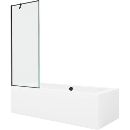Rektangulært badekar Mexen Cube 170 x 80 cm med front- og sidepanel samt 1-fløjet brusevæg 70 cm med sort mønster, 1 sæt