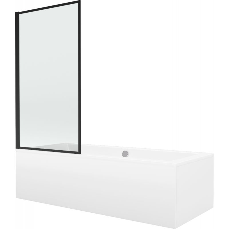 Rektangulært badekar Mexen Cube 170 x 80 cm med beklædning og 1-fløjet brusevæg 70 cm i sort mønster, 1 sæt