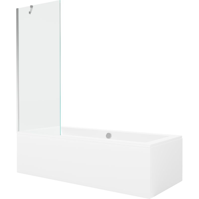 Rektangulært badekar Mexen Cube 170 x 80 cm med frontpanel og 1-fløjet brusevæg 70 cm transparent krom 1 sæt