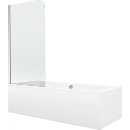 Rektangulært badekar Mexen Cube 170 x 80 cm med front- og sidepanel samt 1-fløjet brusevæg 70 cm i transparent glas med kromfinish, 1 sæt