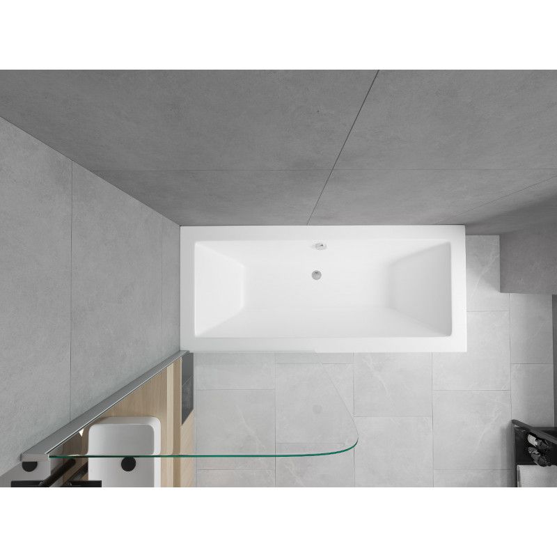 Rektangulært badekar Mexen Cube 170 x 80 cm med front- og sidepanel samt 1-fløjet brusevæg 70 cm i transparent glas med kromfinish, 1 sæt