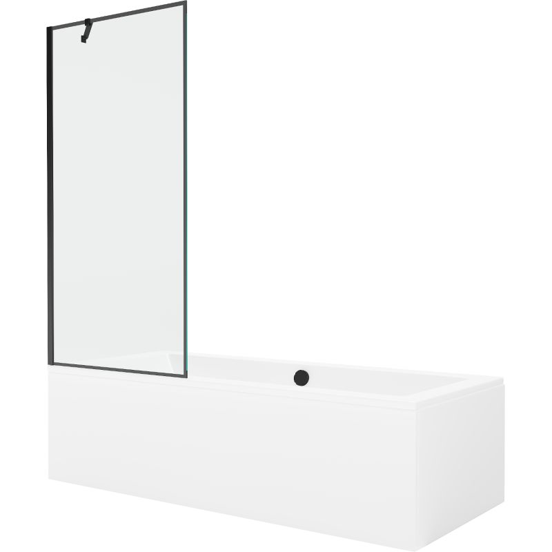 Rektangulært badekar Mexen Cube 170 x 80 cm med front- og sidebeklædning samt 1-fløjet brusevæg 80 cm i sort mønster, 1 sæt