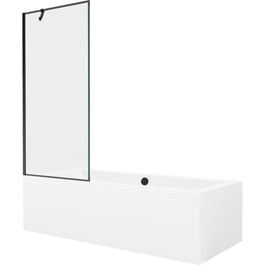 Rektangulært badekar Mexen Cube 170 x 80 cm med front- og sidebeklædning samt 1-fløjet brusevæg 80 cm i sort mønster, 1 sæt