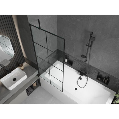 Rektangulært badekar Mexen Cube 170 x 80 cm med frontpanel og 1-fløjet skærm 80 cm sort mønster, komplet sæt