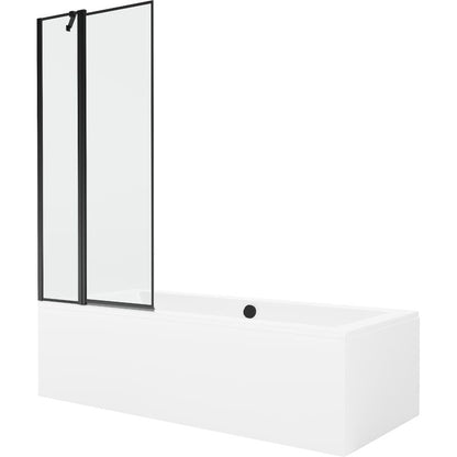 Rektangulært badekar Mexen Cube 170 x 80 cm med frontpanel og 1-fløjet sort mønstret brusevæg 80 cm, komplet sæt