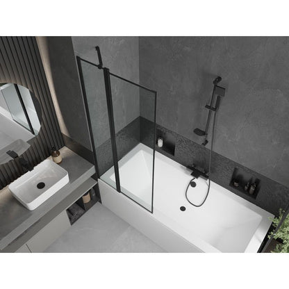 Rektangulært badekar Mexen Cube 170 x 80 cm med frontpanel og 1-fløjet sort mønstret brusevæg 80 cm, komplet sæt