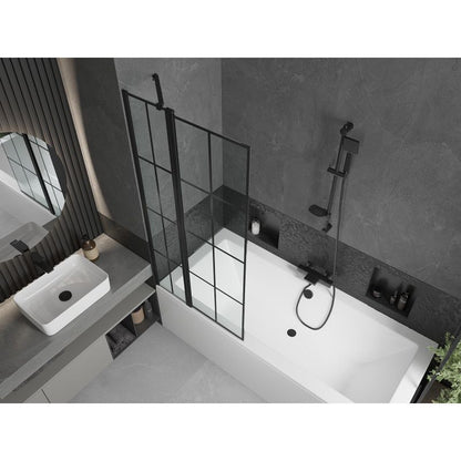 Rektangulært badekar Mexen Cube 170 x 80 cm med frontpanel og 1-fløjet brusevæg 80 cm i mat-sort mønster, 1 sæt