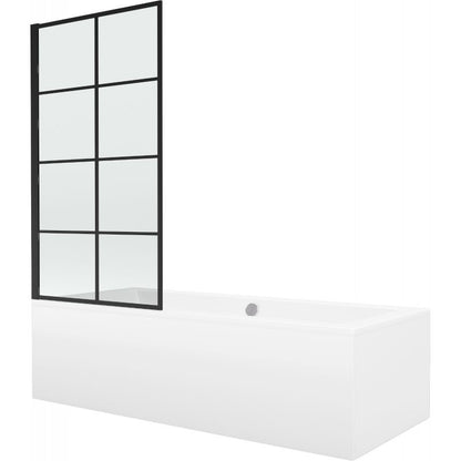 Rektangulært badekar Mexen Cube 170 x 80 cm med frontpanel og 1-fløjet skærm 80 cm sort mønster, 1 sæt