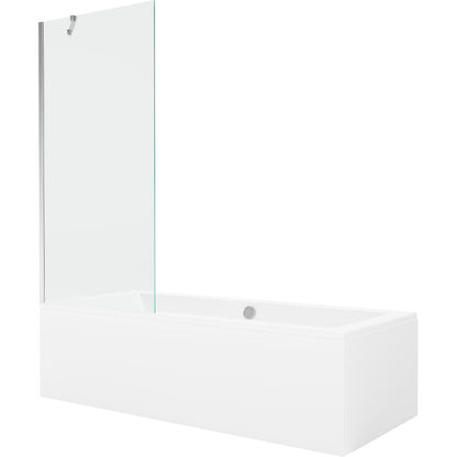 Rektangulært badekar Mexen Cube 170 x 80 cm med front- og sidepanel samt 1-fløjet brusevæg 80 cm i transparent krom, 1 sæt