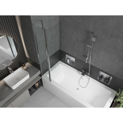 Rektangulært badekar Mexen Cube 170 x 80 cm med front- og sidepanel samt 1-fløjet brusevæg 80 cm i transparent krom, komplet sæt