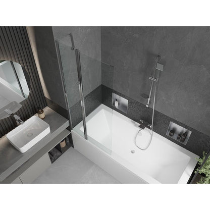 Rektangulært badekar Mexen Cube 170 x 80 cm med front- og sidepanel samt 1-fløjet brusevæg 80 cm i transparent krom, komplet sæt