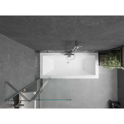 Rektangulært badekar Mexen Cube 170 x 80 cm med front- og sidepanel samt 1-fløjet brusevæg 80 cm i transparent krom, komplet sæt