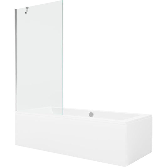 Rektangulært badekar Mexen Cube 170 x 80 cm med front- og sidebeklædning samt 1-fløjet brusevæg 90 cm i transparent krom, 1 sæt