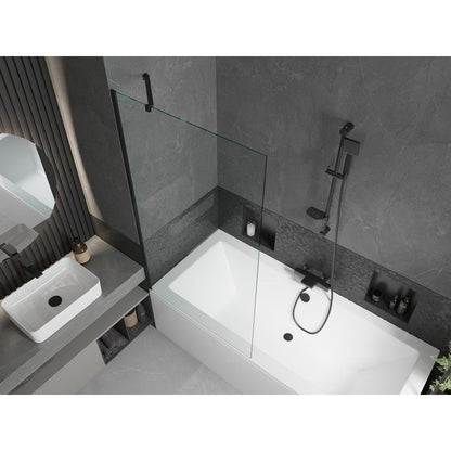 Rektangulært badekar Mexen Cube 170 x 80 cm med frontpanel og 1-fløjet brusevæg 90 cm transparent sort 1 sæt