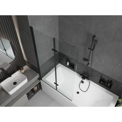 Rektangulært badekar Mexen Cube 170 x 80 cm med frontpanel og 2-fløjet brusevæg 100 cm transparent sort