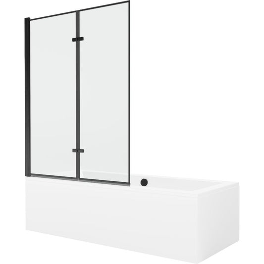 Rektangulært badekar Mexen Cube 170 x 80 cm med frontpanel og 2-fløjet brusevæg 120 cm sort mønster, 1 sæt