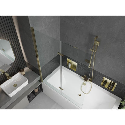 Rektangulært badekar Mexen Cube 170 x 80 cm med front- og sidepanel samt 2-fløjet brusevæg 120 cm i transparent guld - 1 sæt