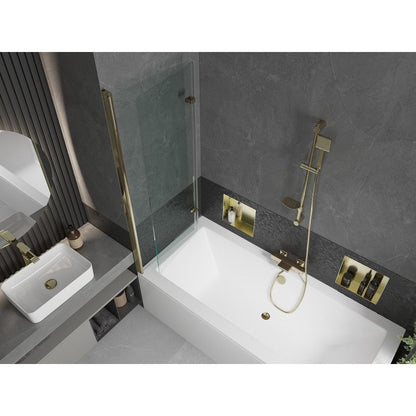 Rektangulært badekar Mexen Cube 170 x 80 cm med front- og sidepanel samt 2-fløjet brusevæg 120 cm i transparent guld - 1 sæt