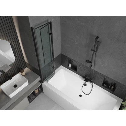 Rektangulært badekar Mexen Cube 170 x 80 cm med front- og sidepanel samt 2-fløjet brusevæg 80 cm i sort mønster, 1 sæt