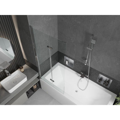 Rektangulært badekar Mexen Cube 170 x 80 cm med front- og sidepanel samt 2-fløjet brusevæg 80 cm i transparent krom, 1 sæt