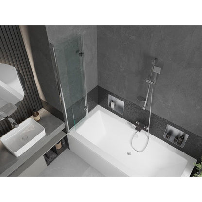 Rektangulært badekar Mexen Cube 170 x 80 cm med front- og sidepanel samt 2-fløjet brusevæg 80 cm i transparent krom, 1 sæt