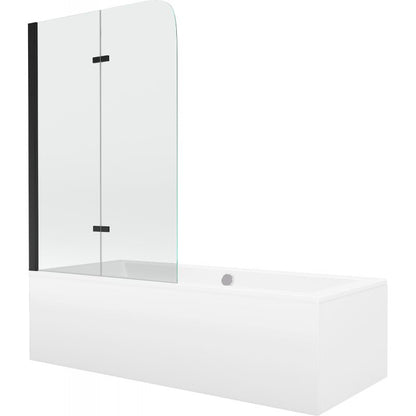 Rektangulært badekar Mexen Cube 170 x 80 cm med front- og sidepanel samt 2-fløjet brusevæg 80 cm i transparent sort