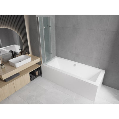 Rektangulært badekar Mexen Cube 170 x 80 cm med frontpanel og 3-fløjet brusevæg 120 cm transparent krom 1 sæt