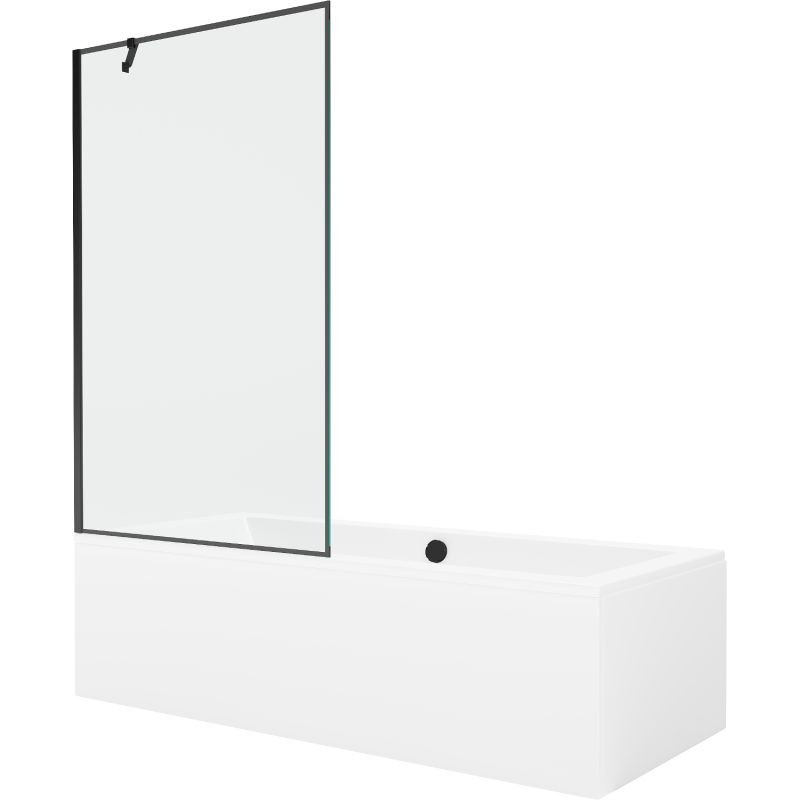 Rektangulært badekar Mexen Cube 180 x 80 cm med frontpanel og 1-fløjet skærmvæg 100 cm mat-sort mønster, 1 sæt