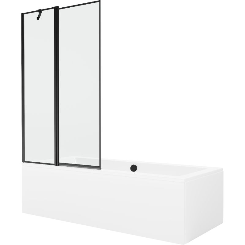 Rektangulært badekar Mexen Cube 180 x 80 cm med frontpanel og 1-fløjet brusevæg 100 cm sort mønster, 1 sæt