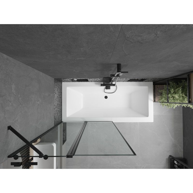 Rektangulært badekar Mexen Cube 180 x 80 cm med frontpanel og 1-fløjet brusevæg 100 cm sort mønster, 1 sæt