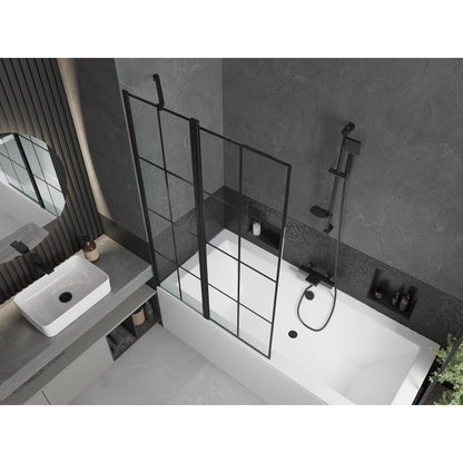 Rektangulært badekar Mexen Cube 180 x 80 cm med front- og sidepanel samt 1-fløjet brusevæg 100 cm i mat-sort design, 1 sæt
