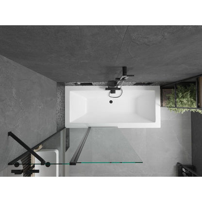 Rektangulært badekar Mexen Cube 180 x 80 cm med frontpanel og 1-fløjet brusevæg 100 cm transparent sort 1 sæt