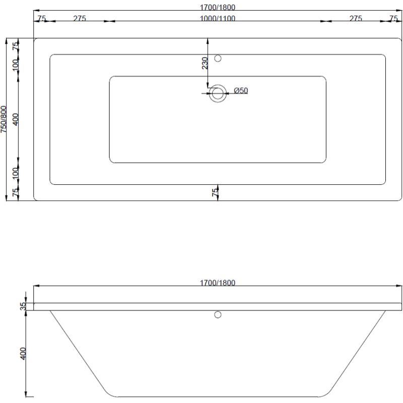 Rektangulært badekar Mexen Cube 180 x 80 cm med frontpanel og 1-fløjet brusevæg 100 cm transparent sort 1 sæt
