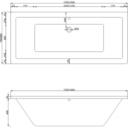 Rektangulært badekar Mexen Cube 180 x 80 cm med frontpanel og 1-fløjet brusevæg 100 cm transparent sort 1 sæt