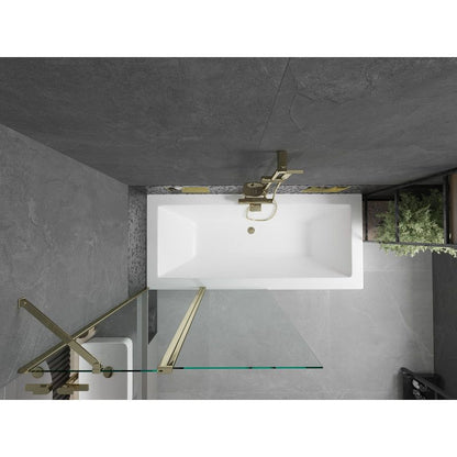 Rektangulært badekar Mexen Cube 180 x 80 cm med front- og sidebeklædning samt 1-fløjet brusevæg 100 cm i transparent glas med guldfinish, 1 sæt
