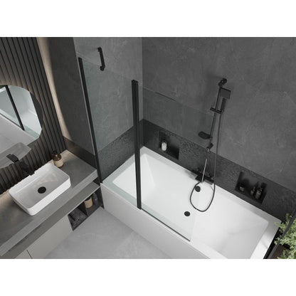 Rektangulært badekar Mexen Cube 180 x 80 cm med frontpanel og 1-fløjet brusevæg 120 cm transparent sort 1 sæt