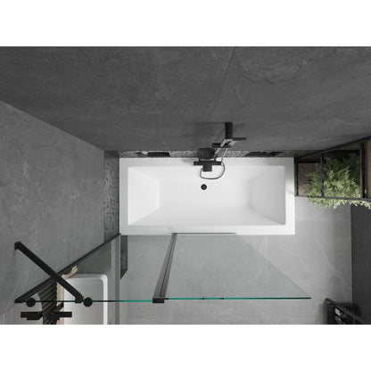 Rektangulært badekar Mexen Cube 180 x 80 cm med frontpanel og 1-fløjet brusevæg 120 cm transparent sort 1 sæt