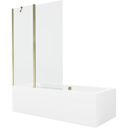 Rektangulært badekar Mexen Cube 180 x 80 cm med front- og sidebeklædning samt 1-fløjet brusevæg 120 cm transparent med guldfinish, komplet sæt