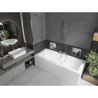 Rektangulært badekar Mexen Cube 180 x 80 cm med frontpanel og 1-fløjet brusevæg 50 cm i transparent krom, 1 sæt