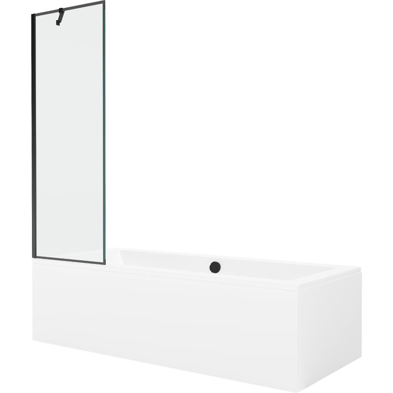 Rektangulært badekar Mexen Cube 180 x 80 cm med front- og sidebeklædning samt 1-fløjet brusevæg 60 cm i sort mønster, 1 sæt