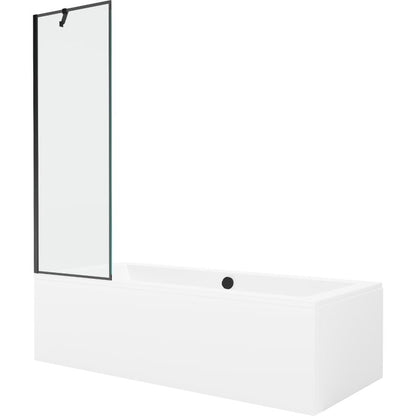 Rektangulært badekar Mexen Cube 180 x 80 cm med front- og sidebeklædning samt 1-fløjet brusevæg 60 cm i sort mønster, 1 sæt
