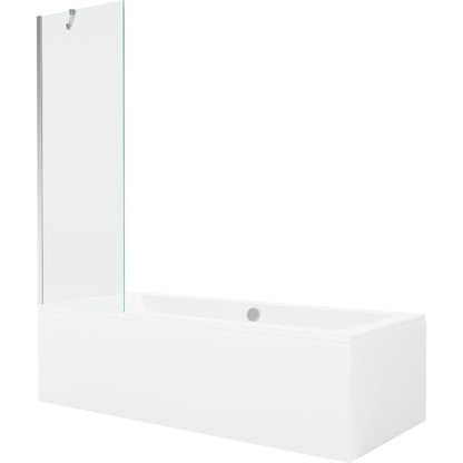 Rektangulært badekar Mexen Cube 180 x 80 cm med front- og sidebeklædning samt 1-fløjet brusevæg 60 cm i transparent krom, 1 sæt