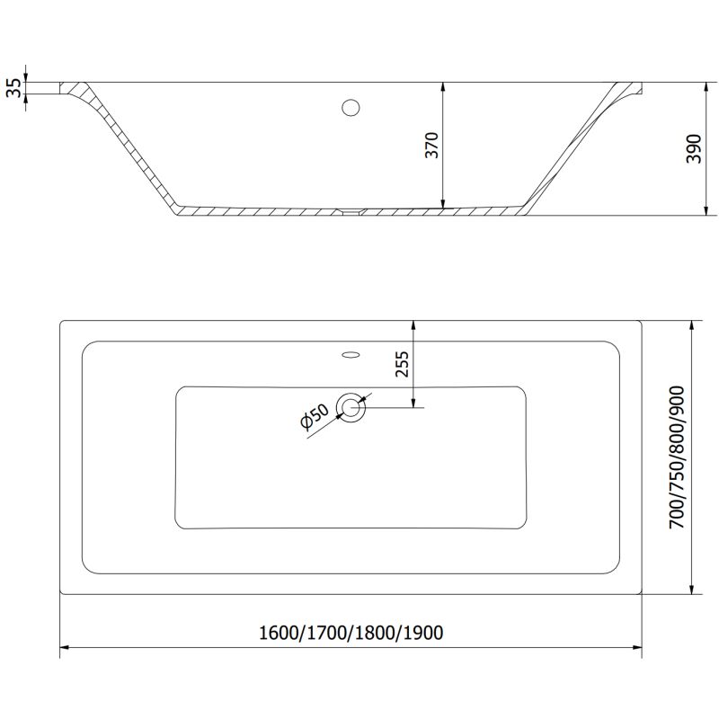 Rektangulært badekar Mexen Cube 180 x 80 cm med frontpanel og 1-fløjet brusevæg 70 cm i mat-sort design, komplet sæt