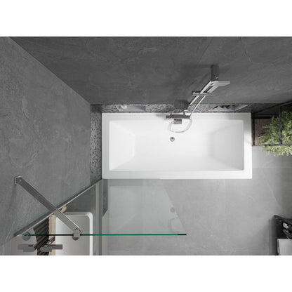 Rektangulært badekar Mexen Cube 180 x 80 cm med front- og sidepanel samt 1-fløjet brusevæg 70 cm i transparent krom, 1 sæt